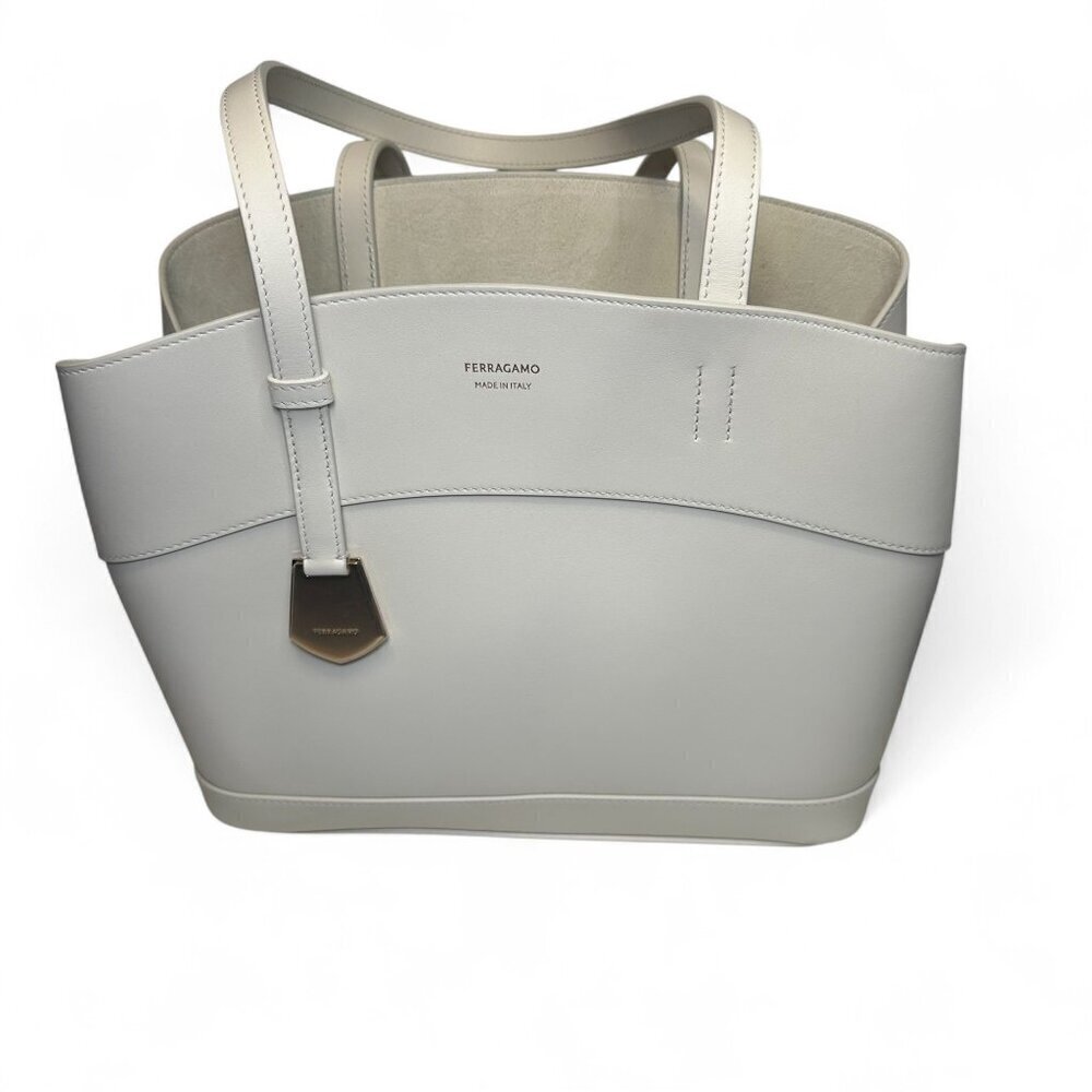 SALVATORE FERRAGAMO Charming Small Leather Tote, Mascarpone, NWT - Picture 9 of 16